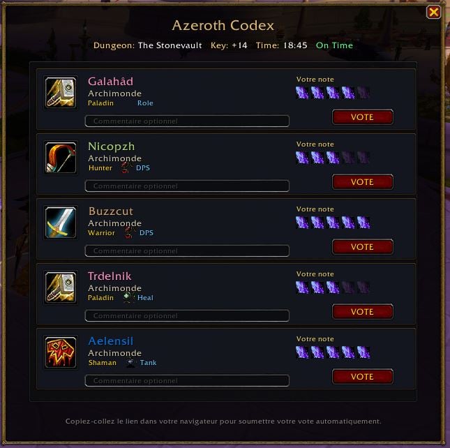 Apercu de l'addon AzerothCodex Rating