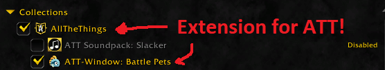 The addon is an extension for ATT that adds Battle Pets as a quick lookup list for all battle pets in the ATT database sorted by battle pet type!